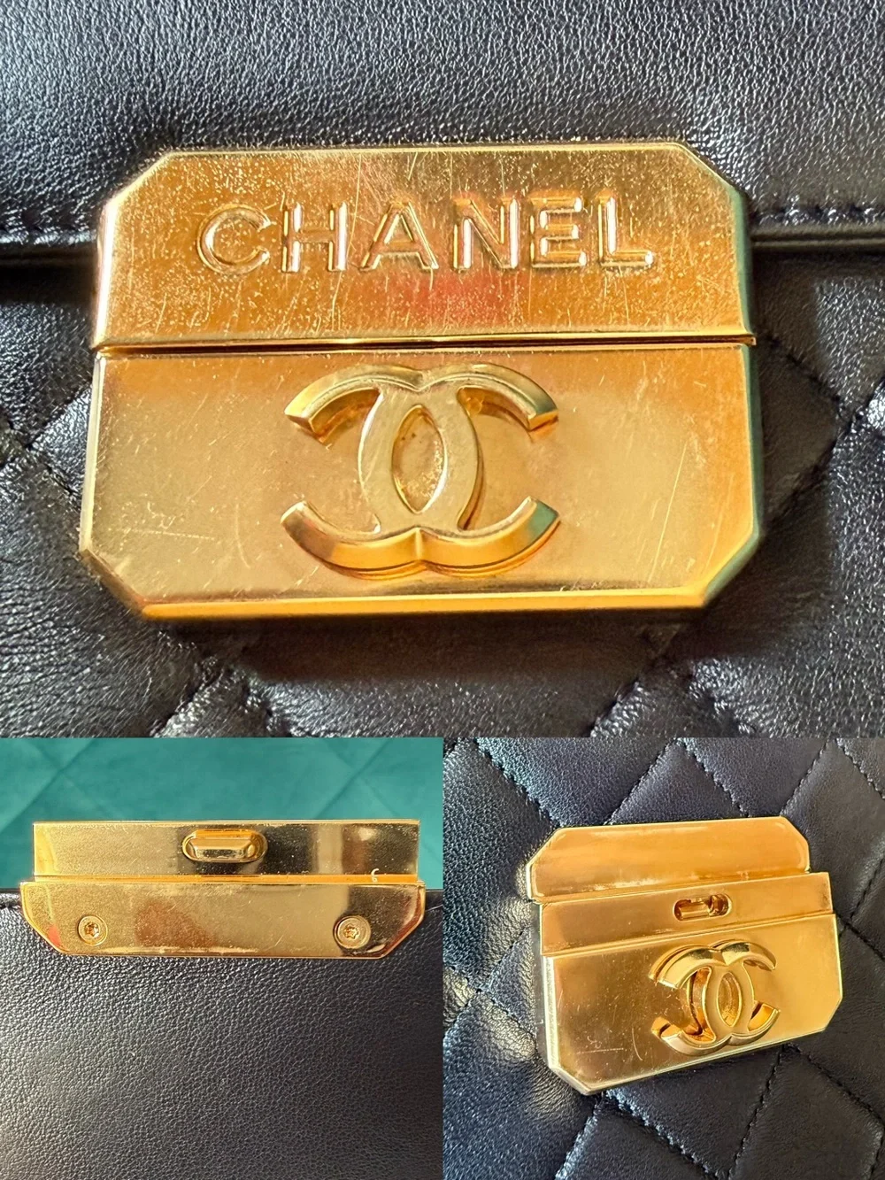 CHANEL Black Quilted Leather Shoulder Bag with Gold Hardware